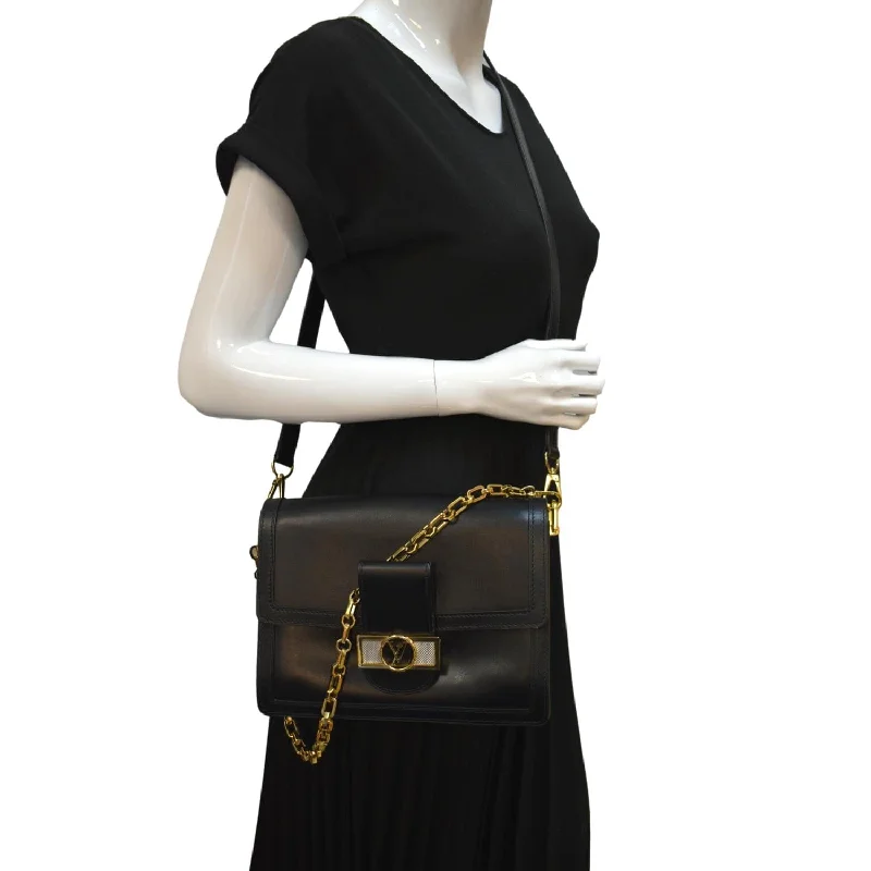 LOUIS VUITTON Dauphine MM Smooth Leather Shoulder Bag Black