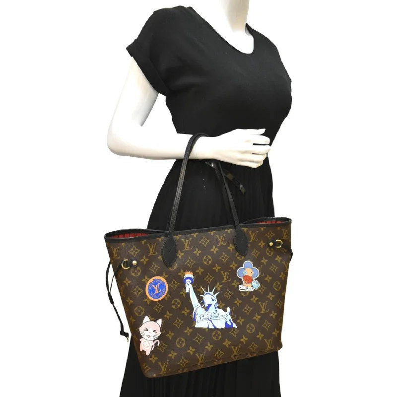 LOUIS VUITTON Neverfull Patches MM Monogram Canvas Tote Bag Brown