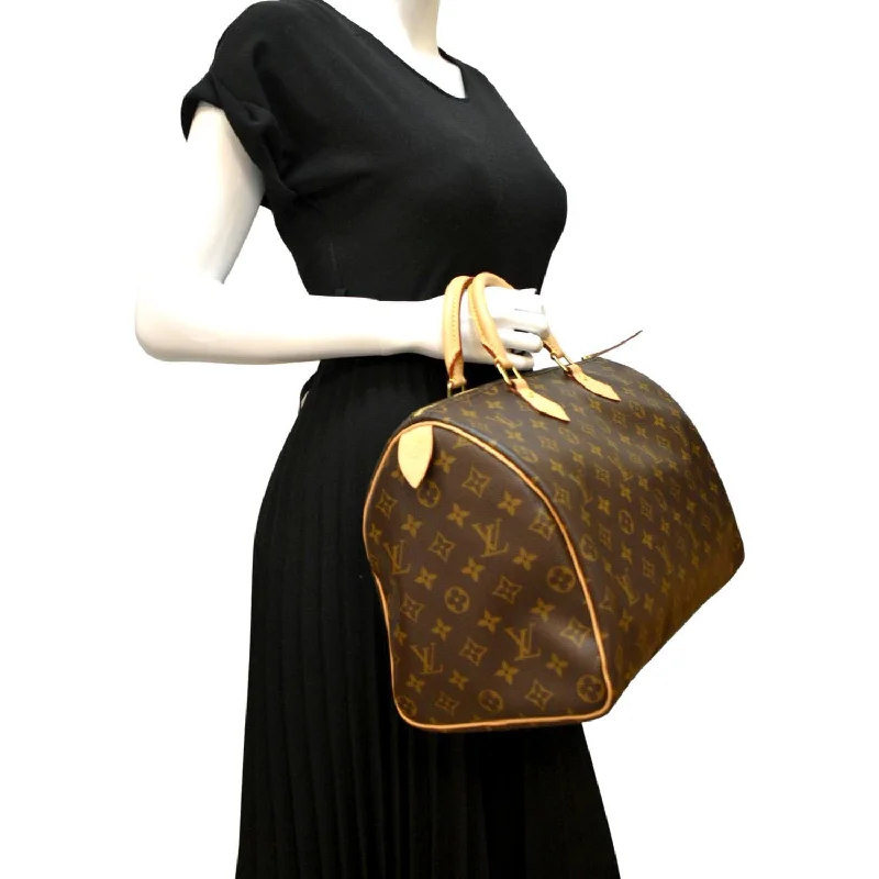 LOUIS VUITTON Speedy 35 Monogram Canvas Satchel Bag Brown