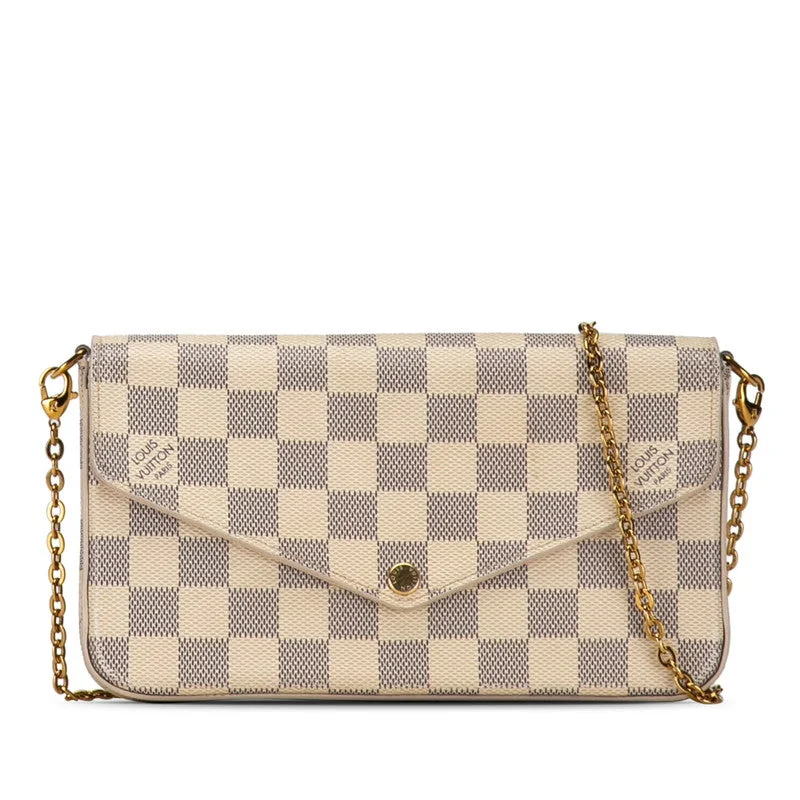 Louis Vuitton Damier Azur Pochette Felice Chain Wallet N40491 White PVC Leather  Louis Vuitton